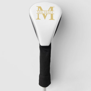 White and Gold Personalized Monogram and Name Golf Head Cover