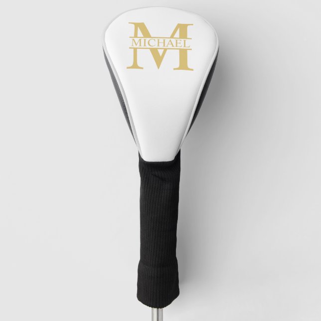 White and Gold Personalized Monogram and Name Golf Head Cover (Front)