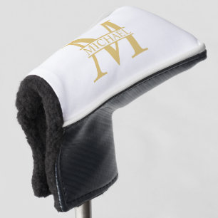White and Gold Personalized Monogram and Name Golf Head Cover