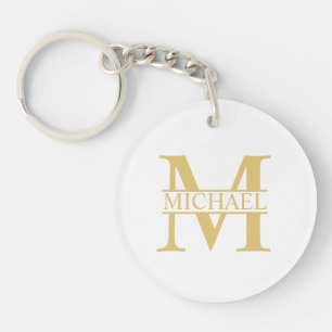 White and Gold Personalized Monogram and Name Keychain