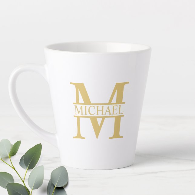 White and Gold Personalized Monogram and Name Latte Mug (Creator Uploaded)
