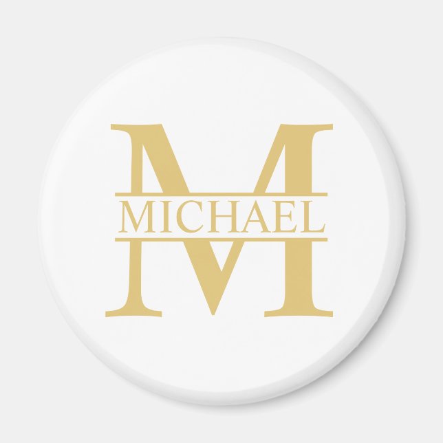 White and Gold Personalized Monogram and Name Magnet (Front)