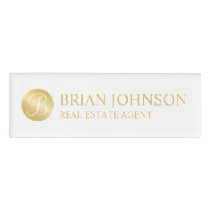 White and Gold Personalized Monogram and Name Name Tag