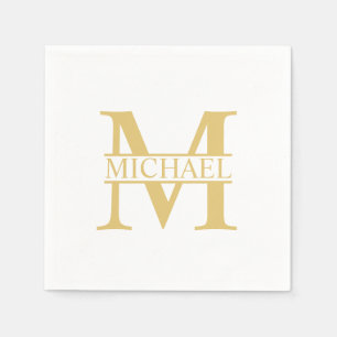 White and Gold Personalized Monogram and Name Napkin