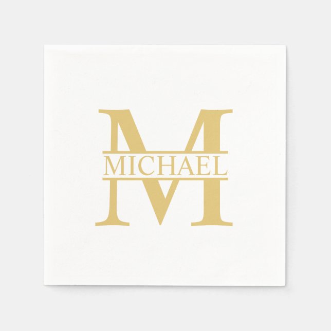 White and Gold Personalized Monogram and Name Napkin (Front)