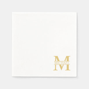 White and Gold Personalized Monogram and Name Napkin