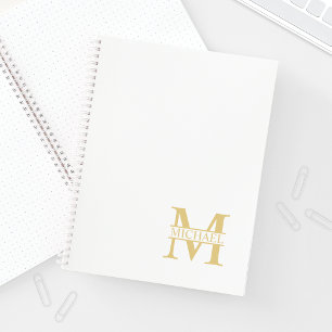 White and Gold Personalized Monogram and Name Notebook