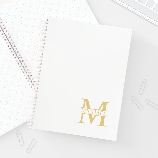 White and Gold Personalized Monogram and Name Notebook (Creator Uploaded)