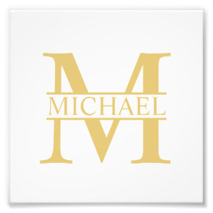 White and Gold Personalized Monogram and Name Photo Print