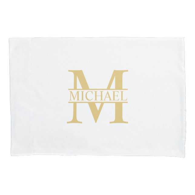 White and Gold Personalized Monogram and Name Pillowcase (Front)