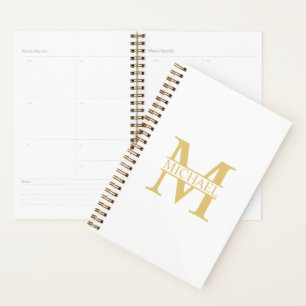 White and Gold Personalized Monogram and Name Planner
