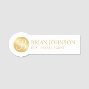 White and Gold Personalized Monogram and Name Tag