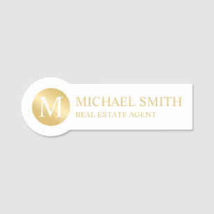 White and Gold Personalized Monogram and Name Tag
