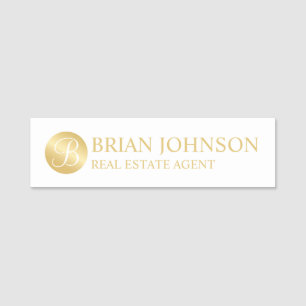 White and Gold Personalized Monogram and Name Tag