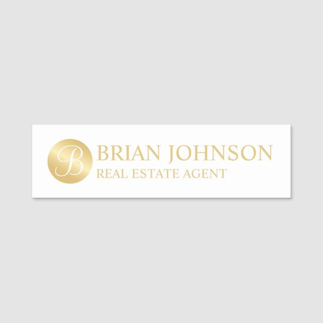 White and Gold Personalized Monogram and Name Tag (Front)