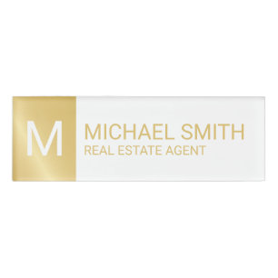 White and Gold Personalized Monogram and Name Tag