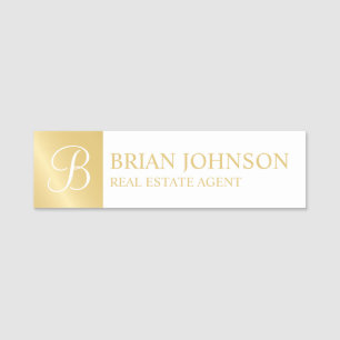 White and Gold Personalized Monogram and Name Tag