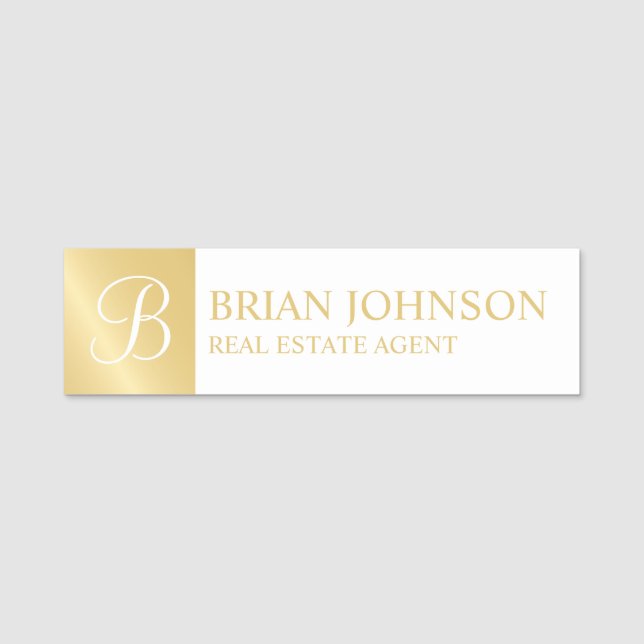 White and Gold Personalized Monogram and Name Tag (Front)