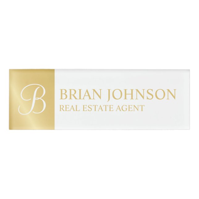 White and Gold Personalized Monogram and Name Tag (Front)