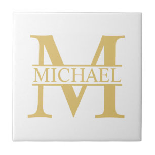 White and Gold Personalized Monogram and Name Tile