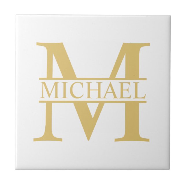 White and Gold Personalized Monogram and Name Tile (Front)