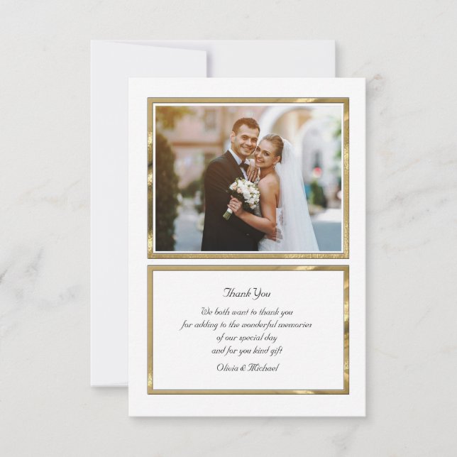 White and Gold Photo Thank You Card (Front)