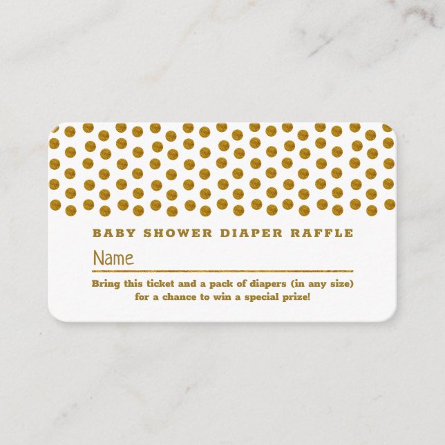 White and Gold Polka Dot , Diaper Raffle Ticket Enclosure Card (Front)
