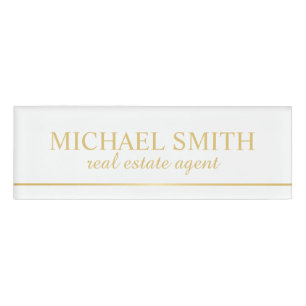 White and Gold Professional Personalized Name Tag