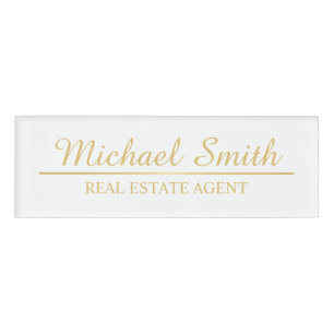 White and Gold Professional Personalized Name Tag