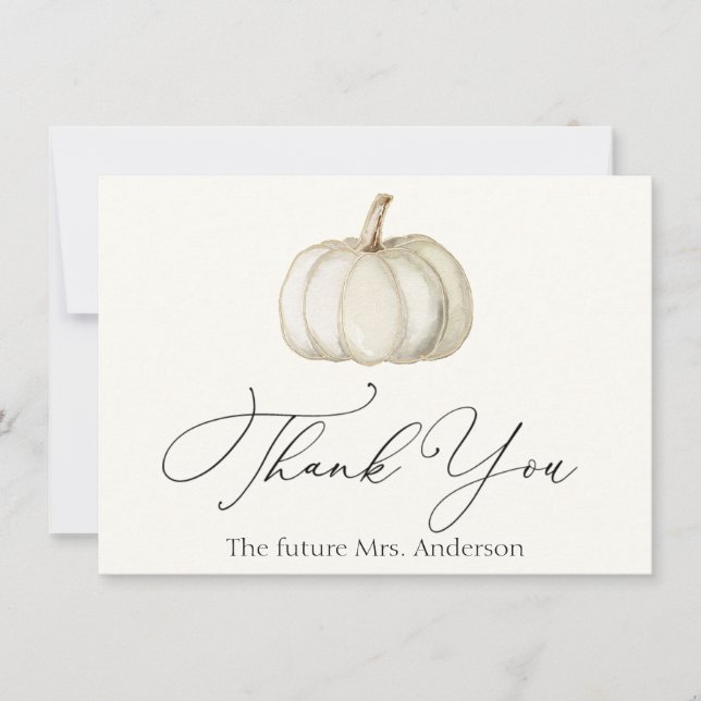 White and Gold Pumpkin Thank You Note Card (Front)