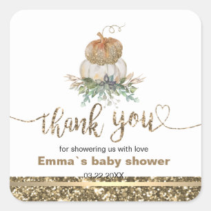 White and Gold Pumpkin Thank You Square Sticker