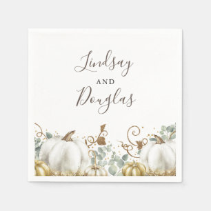 White and Gold Pumpkins Fall Harvest Wedding Napkin