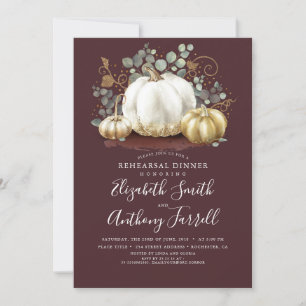 White and Gold Pumpkins Fall Rehearsal Dinner Invitation