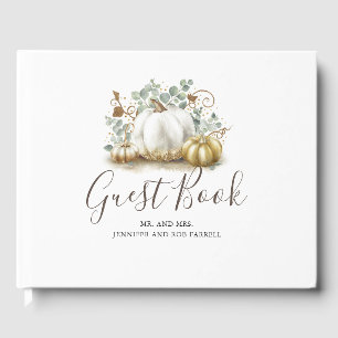 White and Gold Pumpkins Fall Wedding Guest Book