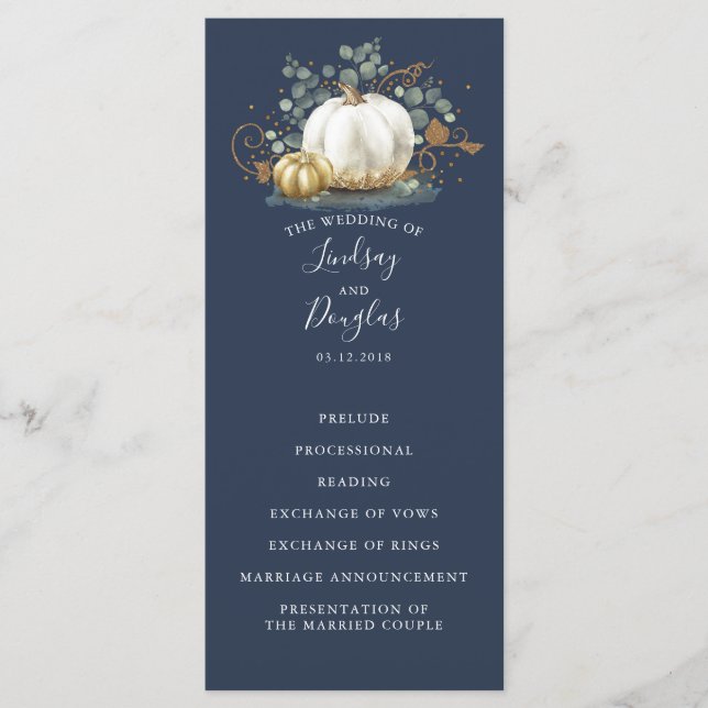 White and Gold Pumpkins Fall Wedding Programs (Front)