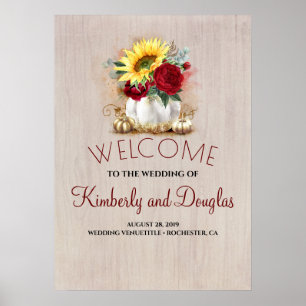 White and Gold Pumpkins Fall Wedding Welcome Sign