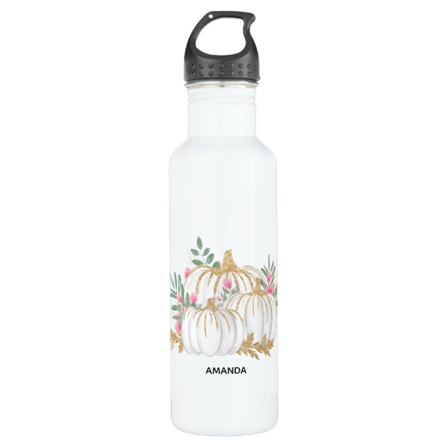 White and Gold Pumpkins Watercolor 710 Ml Water Bottle (Front)