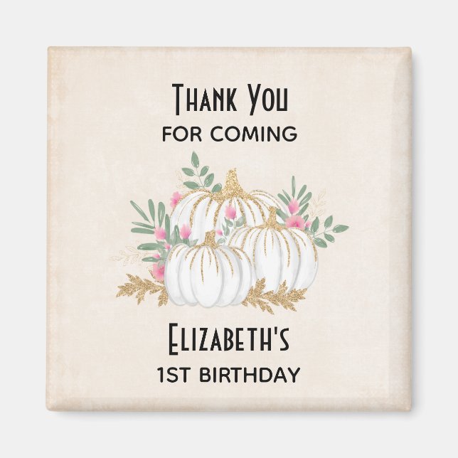 White and Gold Pumpkins Watercolor Birthday Magnet (Front)