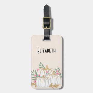 White and Gold Pumpkins Watercolor Luggage Tag
