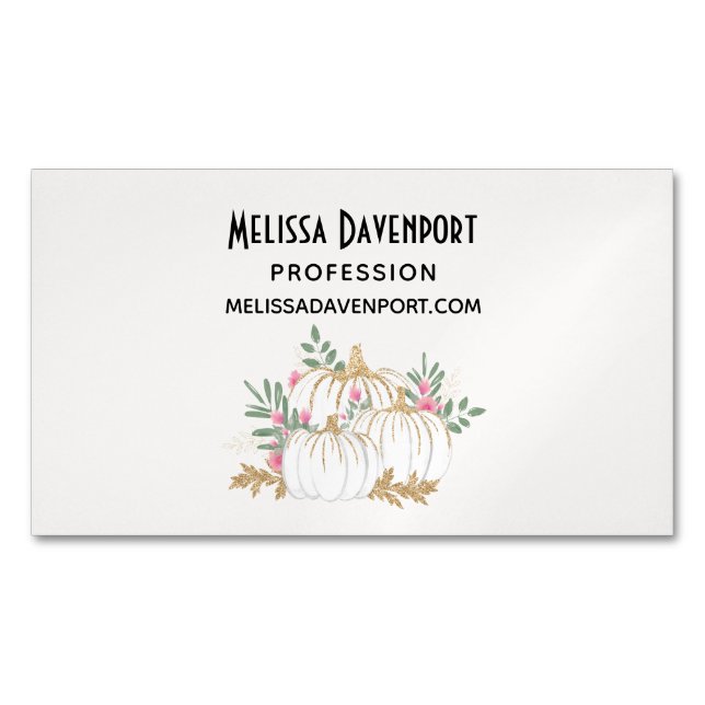 White and Gold Pumpkins Watercolor Magnetic Business Card (Front)