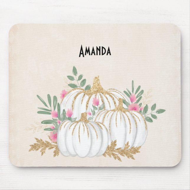  White and Gold Pumpkins Watercolor Mouse Pad (Front)