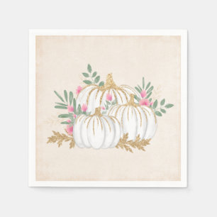 White and Gold Pumpkins Watercolor  Napkin