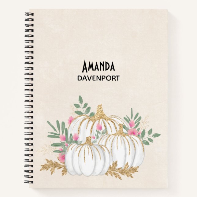 White and Gold Pumpkins Watercolor Notebook (Front)