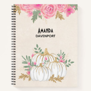 White and Gold Pumpkins Watercolor Notebook