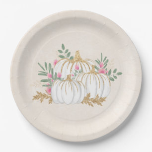  White and Gold Pumpkins Watercolor Paper Plate