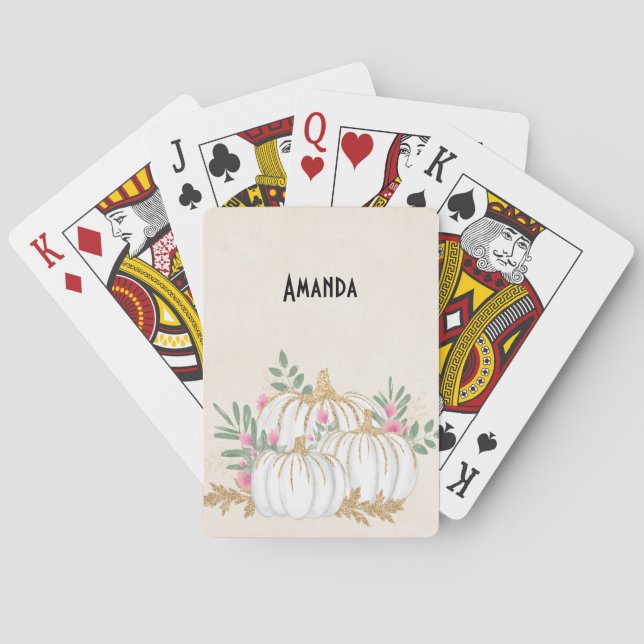 White and Gold Pumpkins Watercolor Playing Cards (Back)