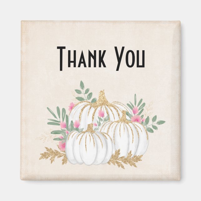 White and Gold Pumpkins Watercolor Thank You Magnet (Front)