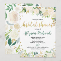 White and gold roses floral bridal wedding shower