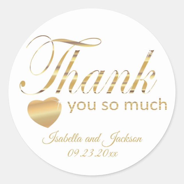 White and Gold Script Design - Thank You Classic Round Sticker (Front)