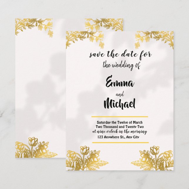 White and Gold Simple Elegance mariage invitation (Devant / Derrière)